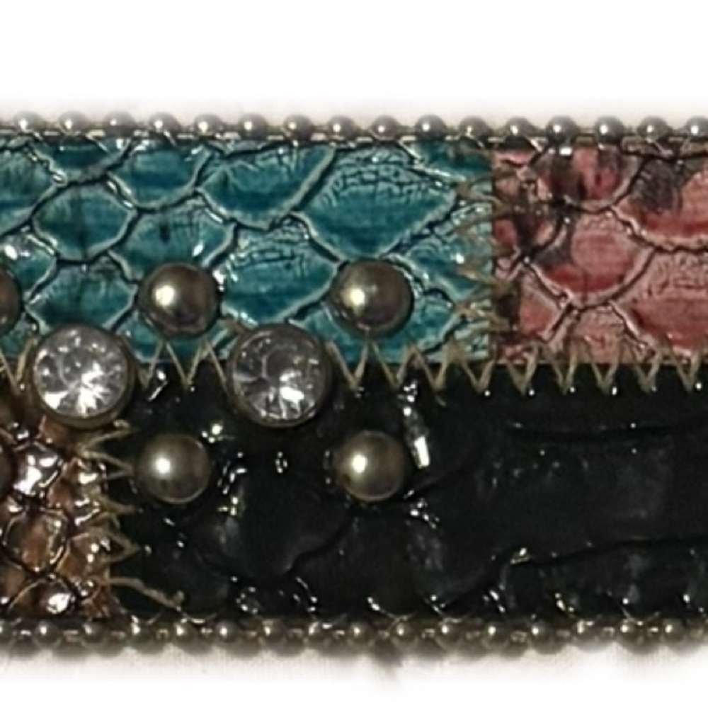 Guess Silver Metallic Snakeskin Look Belt- Multicolor